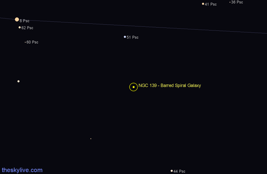 Finder chart NGC 139 - Barred Spiral Galaxy in Pisces star