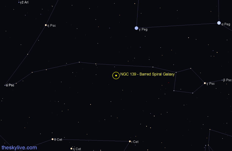 Finder chart NGC 139 - Barred Spiral Galaxy in Pisces star