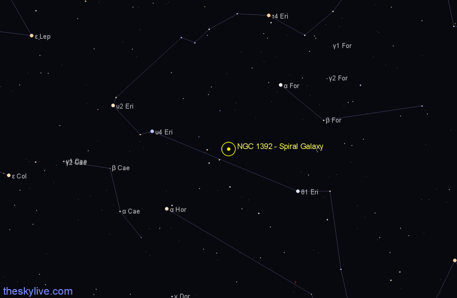 Finder chart NGC 1392 - Spiral Galaxy in Eridanus star