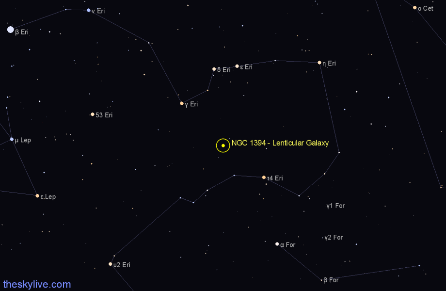 Finder chart NGC 1394 - Lenticular Galaxy in Eridanus star