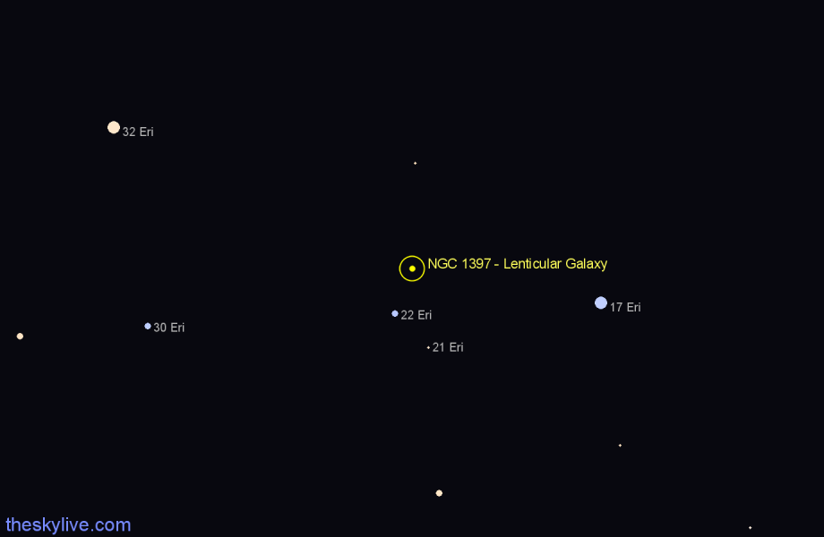 Finder chart NGC 1397 - Lenticular Galaxy in Eridanus star