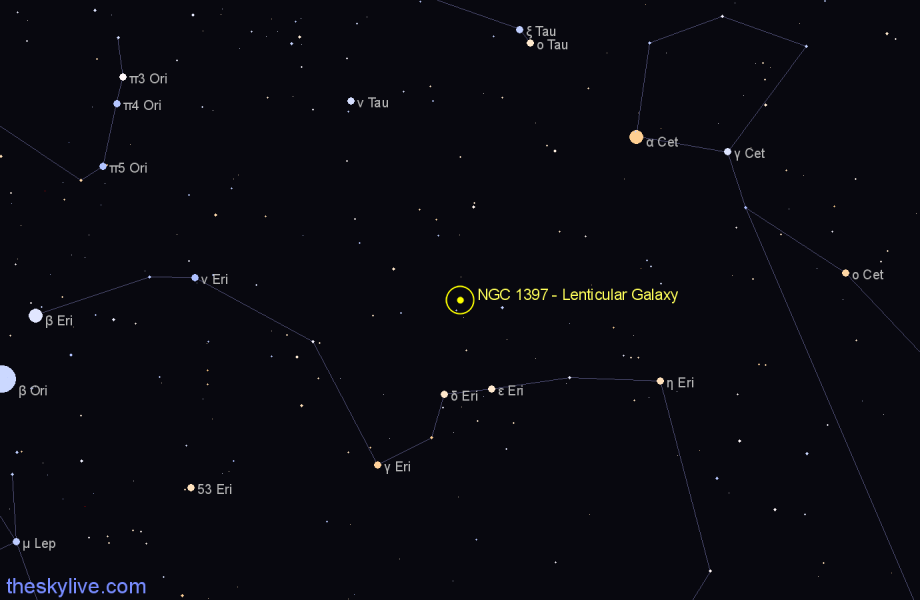 Finder chart NGC 1397 - Lenticular Galaxy in Eridanus star