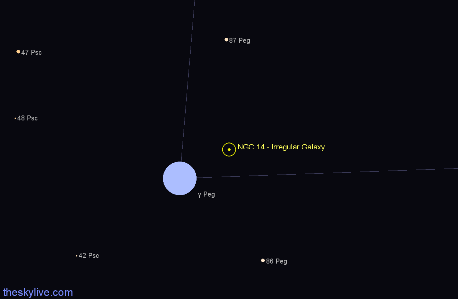 Finder chart NGC 14 - Irregular Galaxy in Pegasus star