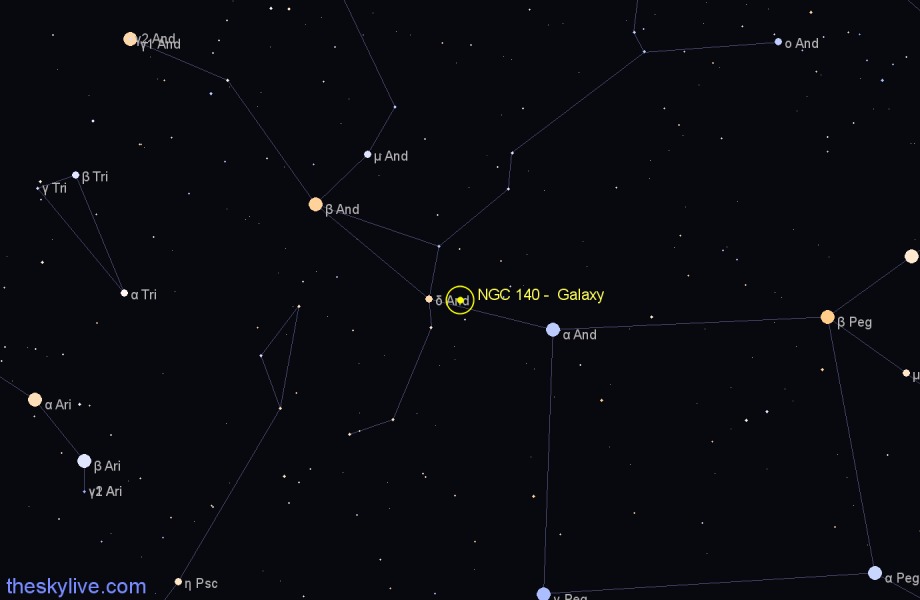 Finder chart NGC 140 -  Galaxy in Andromeda star