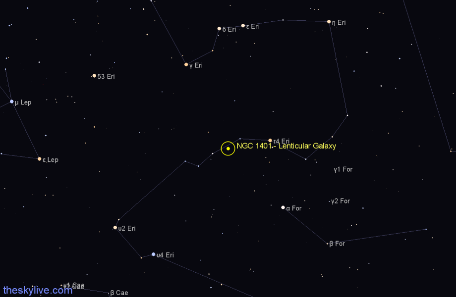 Finder chart NGC 1401 - Lenticular Galaxy in Eridanus star