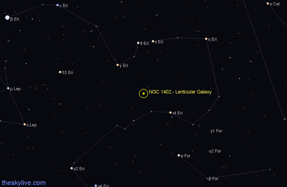 Finder chart NGC 1402 - Lenticular Galaxy in Eridanus star