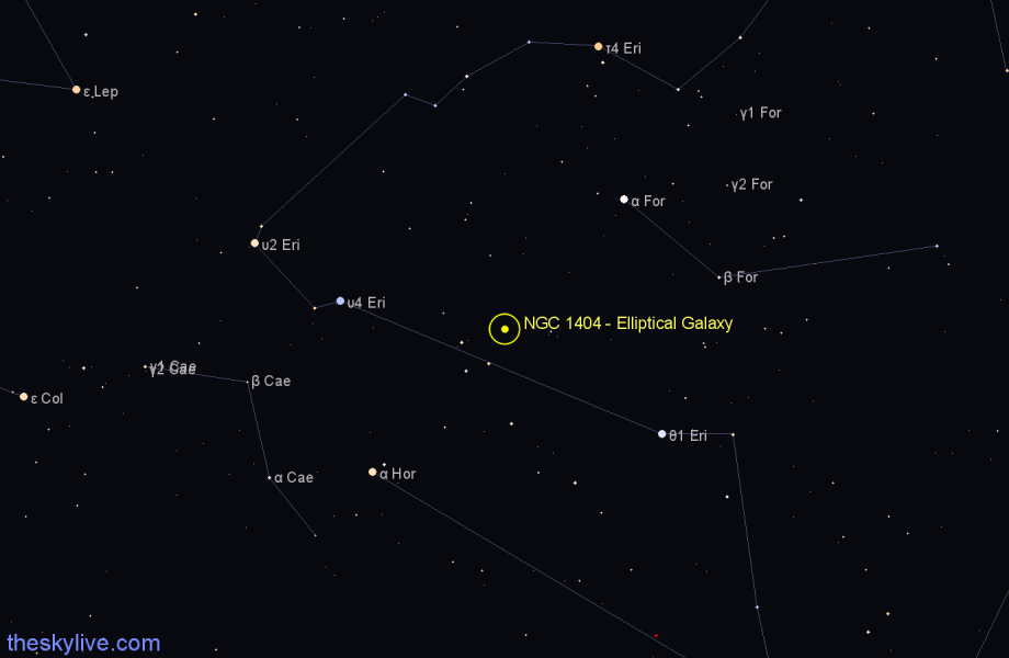 Finder chart NGC 1404 - Elliptical Galaxy in Fornax star