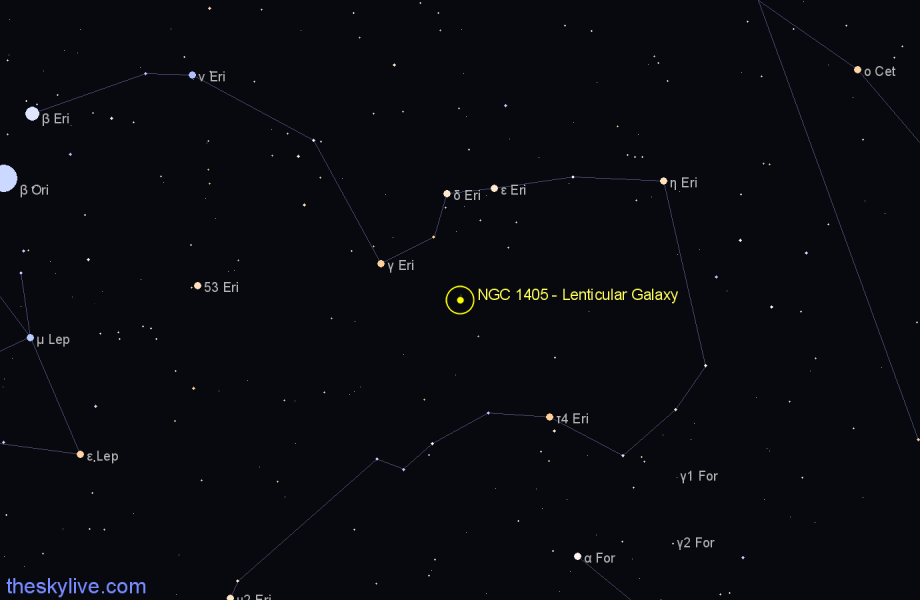 Finder chart NGC 1405 - Lenticular Galaxy in Eridanus star