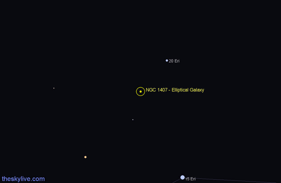 Finder chart NGC 1407 - Elliptical Galaxy in Eridanus star