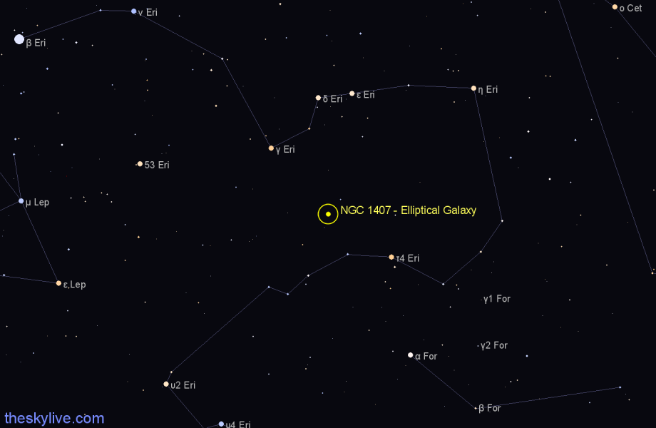 Finder chart NGC 1407 - Elliptical Galaxy in Eridanus star