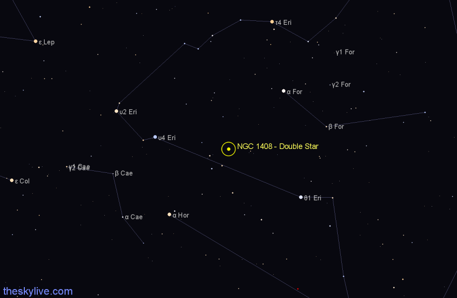 Finder chart NGC 1408 - Double Star in Fornax star