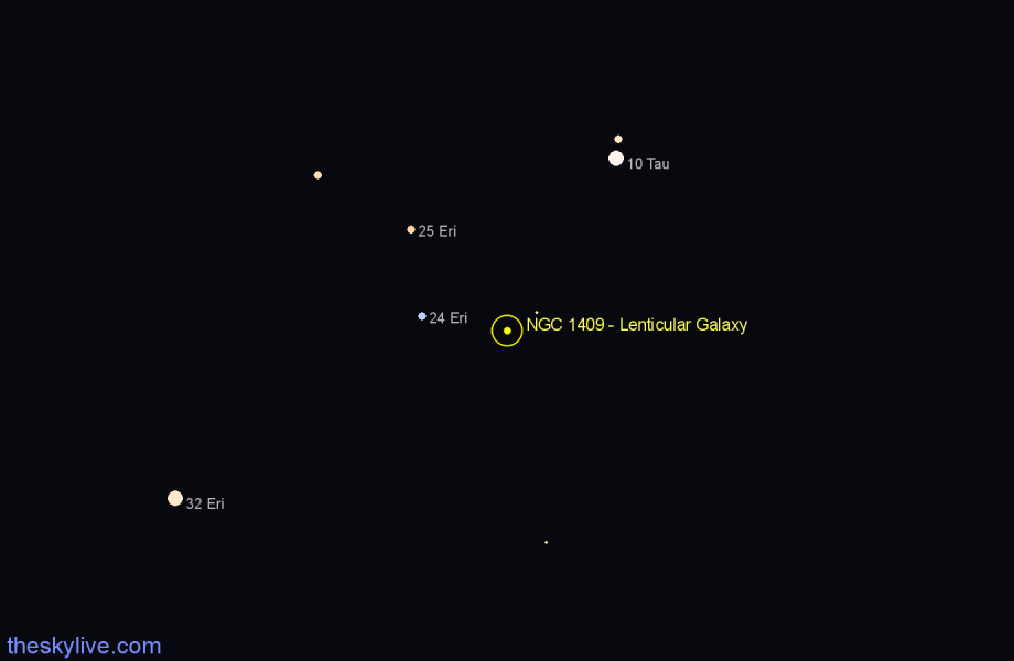 Finder chart NGC 1409 - Lenticular Galaxy in Eridanus star