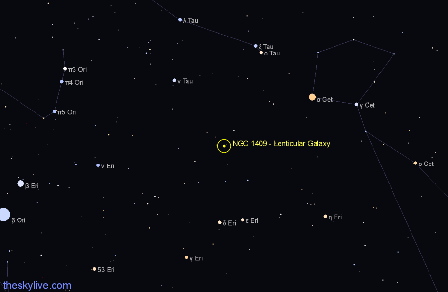 Finder chart NGC 1409 - Lenticular Galaxy in Eridanus star