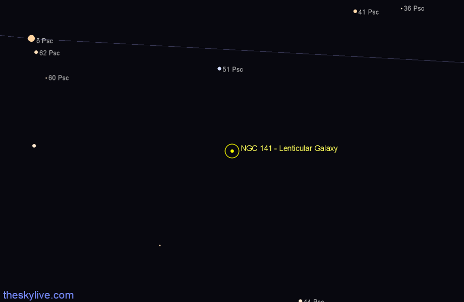Finder chart NGC 141 - Lenticular Galaxy in Pisces star