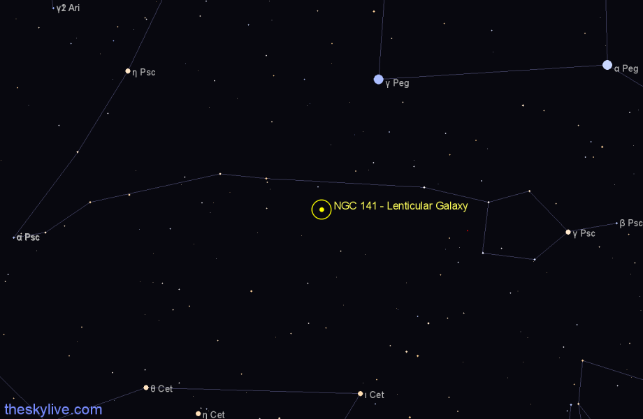 Finder chart NGC 141 - Lenticular Galaxy in Pisces star