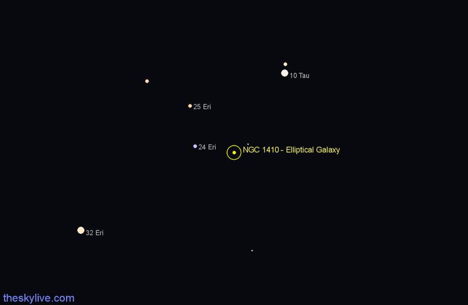 Finder chart NGC 1410 - Elliptical Galaxy in Eridanus star