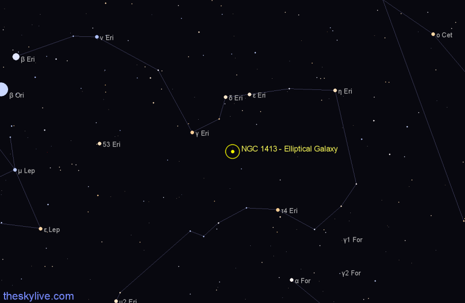 Finder chart NGC 1413 - Elliptical Galaxy in Eridanus star