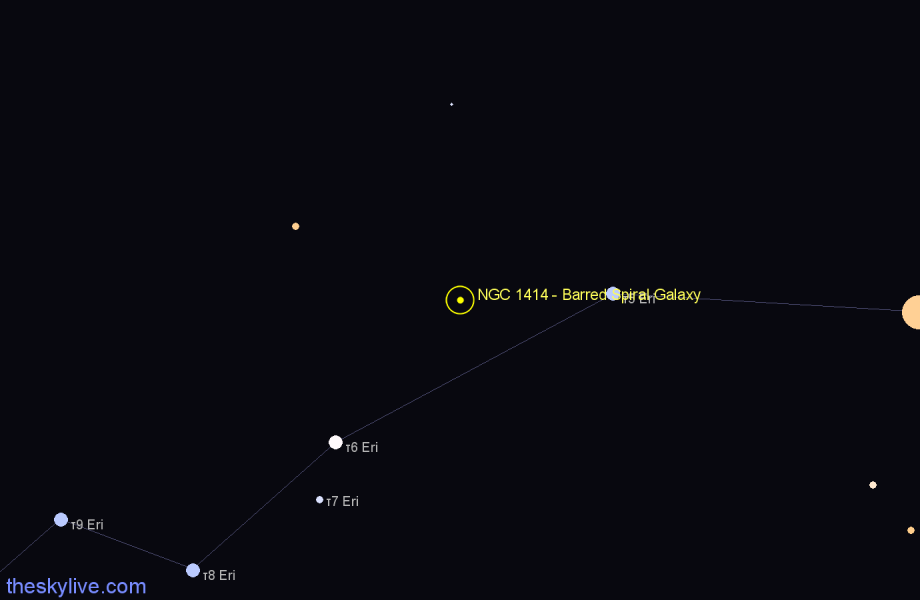 Finder chart NGC 1414 - Barred Spiral Galaxy in Eridanus star
