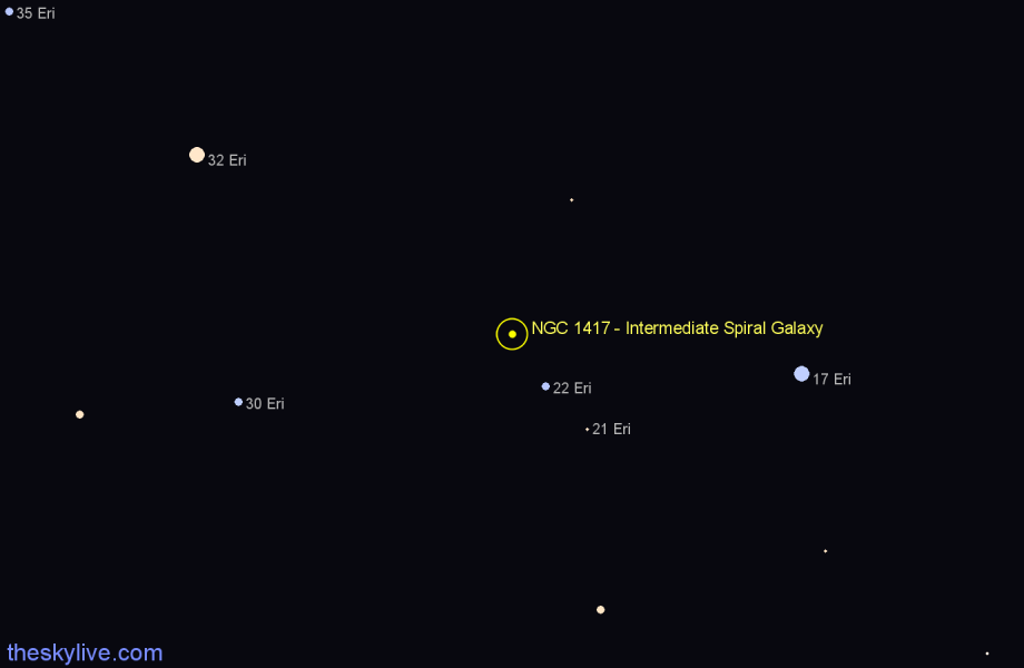 Finder chart NGC 1417 - Intermediate Spiral Galaxy in Eridanus star
