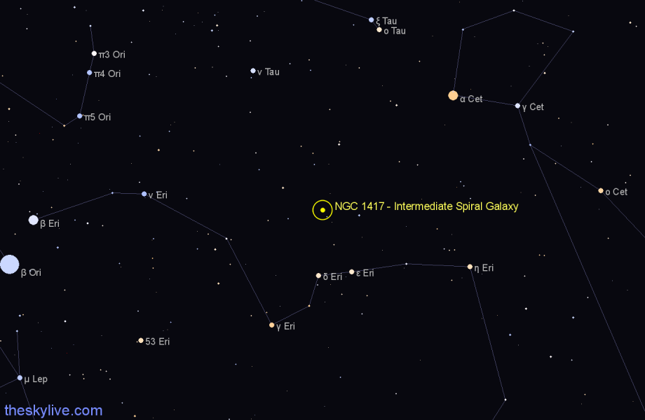 Finder chart NGC 1417 - Intermediate Spiral Galaxy in Eridanus star