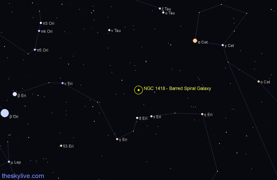 Finder chart NGC 1418 - Barred Spiral Galaxy in Eridanus star