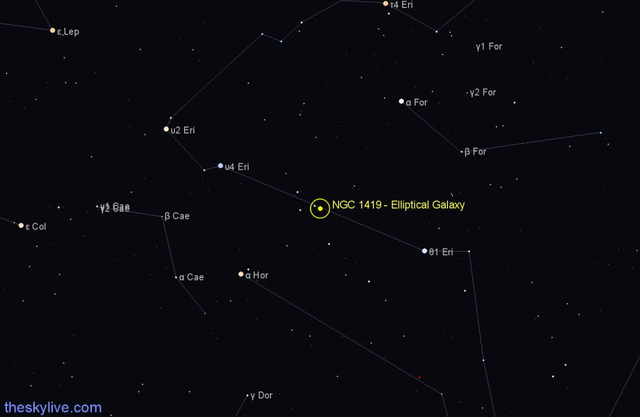 Finder chart NGC 1419 - Elliptical Galaxy in Eridanus star