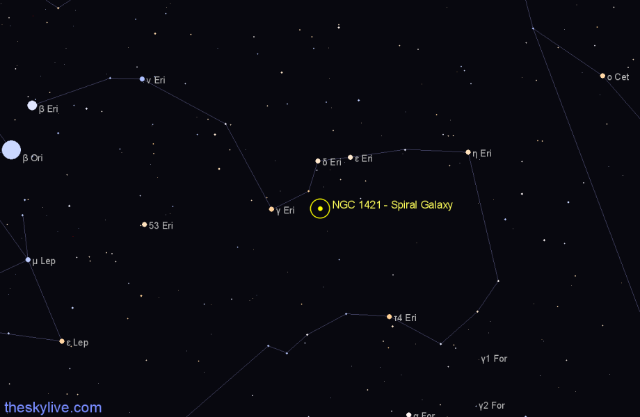 Finder chart NGC 1421 - Spiral Galaxy in Eridanus star