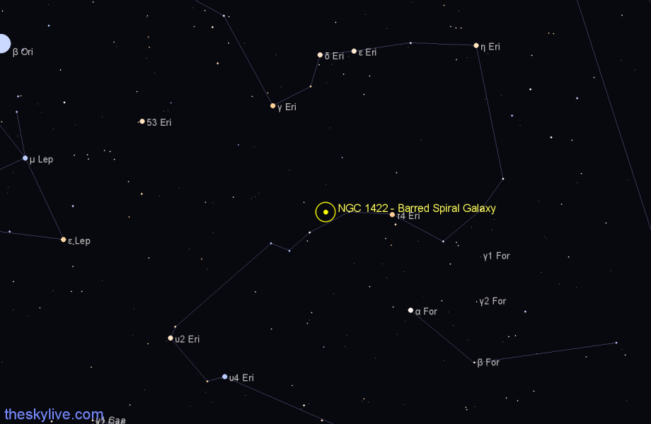 Finder chart NGC 1422 - Barred Spiral Galaxy in Eridanus star