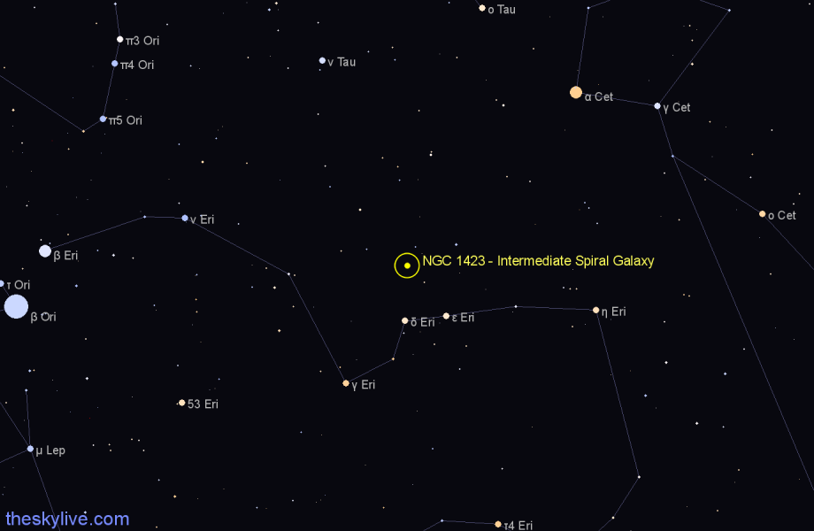 Finder chart NGC 1423 - Intermediate Spiral Galaxy in Eridanus star