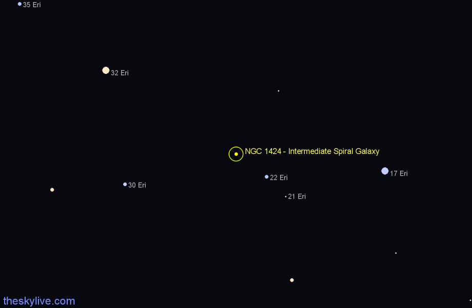 Finder chart NGC 1424 - Intermediate Spiral Galaxy in Eridanus star