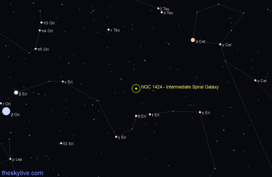 Finder chart NGC 1424 - Intermediate Spiral Galaxy in Eridanus star