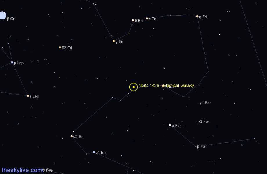 Finder chart NGC 1426 - Elliptical Galaxy in Eridanus star