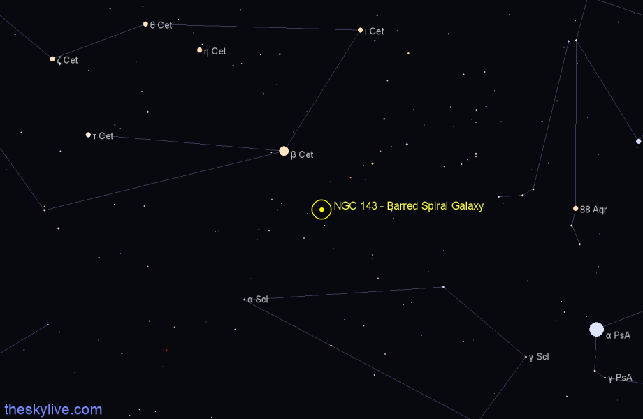 Finder chart NGC 143 - Barred Spiral Galaxy in Cetus star