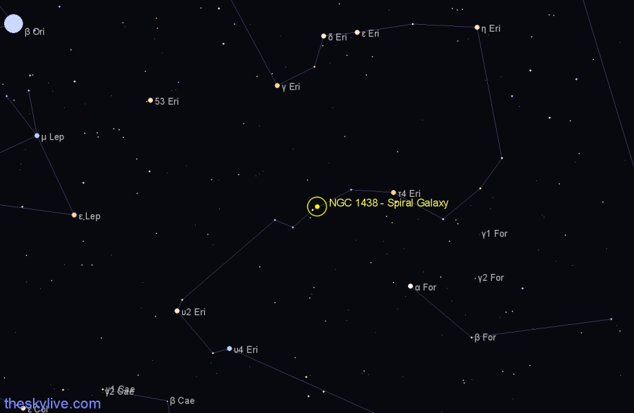 Finder chart NGC 1438 - Spiral Galaxy in Eridanus star