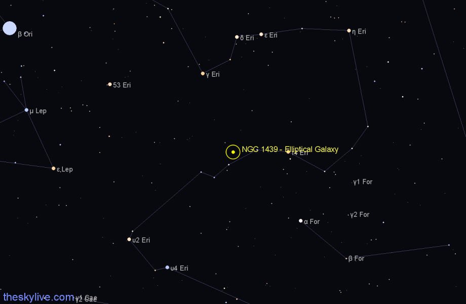 Finder chart NGC 1439 - Elliptical Galaxy in Eridanus star