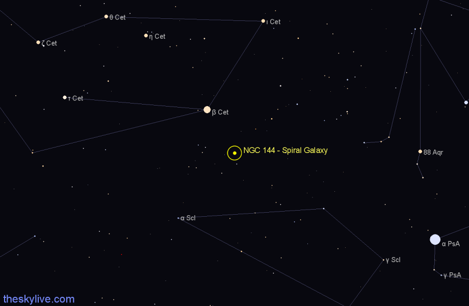 Finder chart NGC 144 - Spiral Galaxy in Cetus star