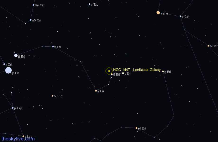 Finder chart NGC 1447 - Lenticular Galaxy in Eridanus star