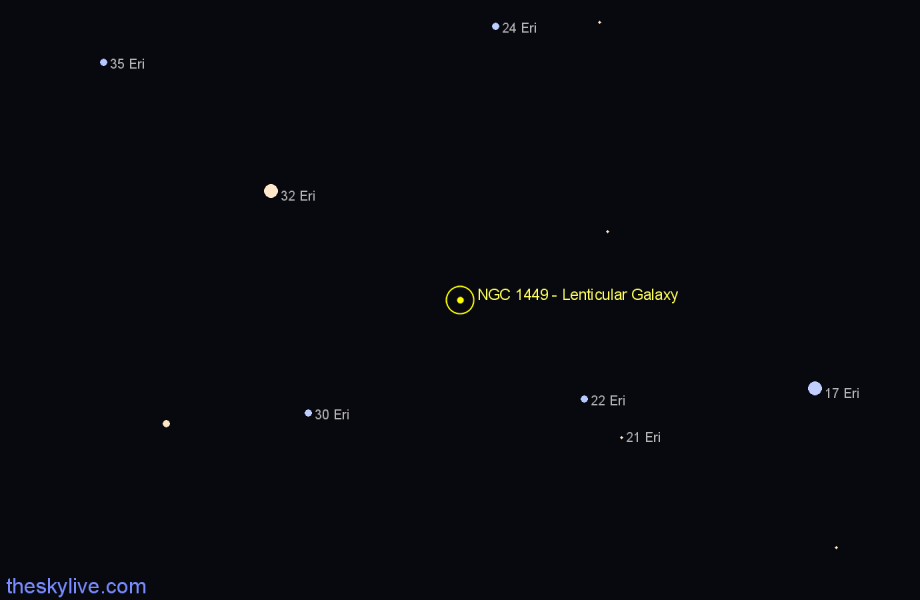 Finder chart NGC 1449 - Lenticular Galaxy in Eridanus star