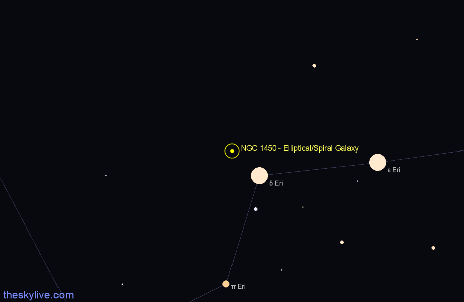 Finder chart NGC 1450 - Elliptical/Spiral Galaxy in Eridanus star