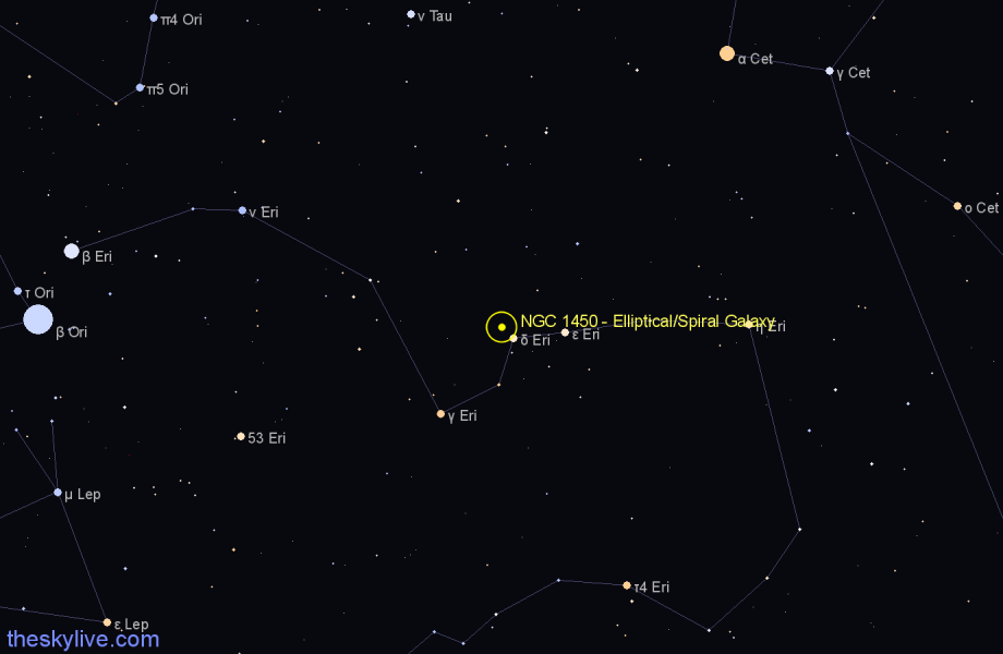 Finder chart NGC 1450 - Elliptical/Spiral Galaxy in Eridanus star