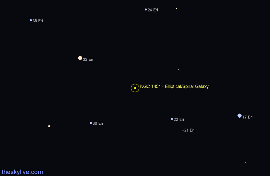 Finder chart NGC 1451 - Elliptical/Spiral Galaxy in Eridanus star
