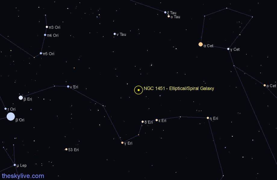 Finder chart NGC 1451 - Elliptical/Spiral Galaxy in Eridanus star