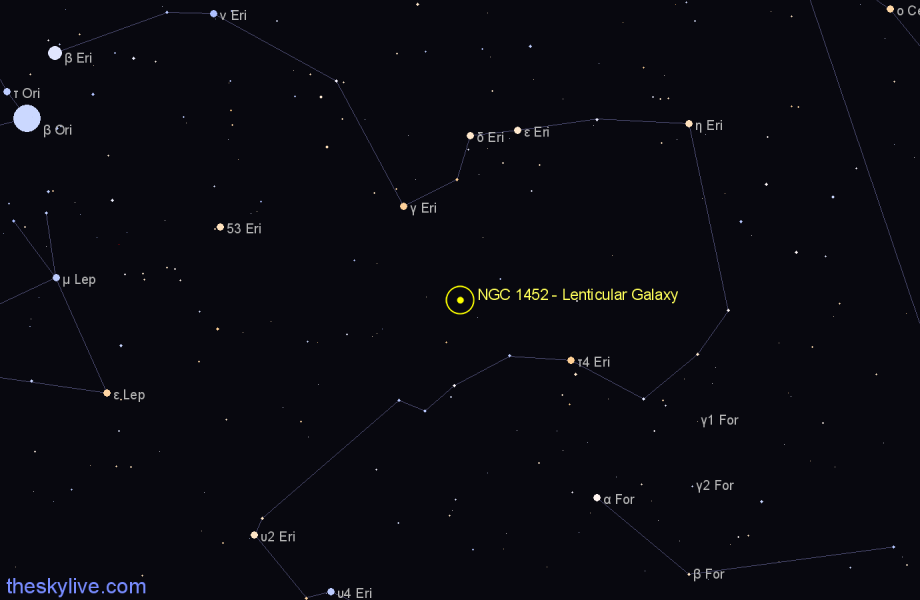 Finder chart NGC 1452 - Lenticular Galaxy in Eridanus star