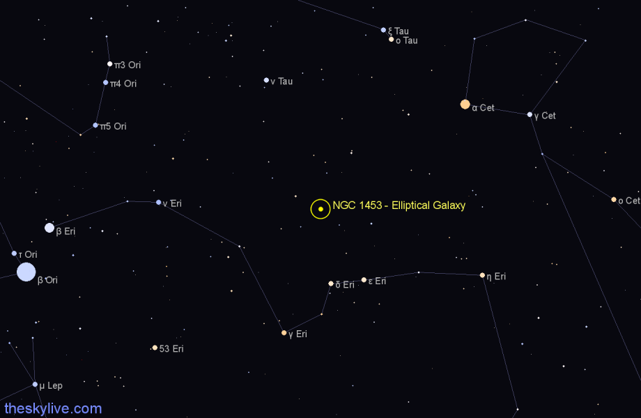 Finder chart NGC 1453 - Elliptical Galaxy in Eridanus star