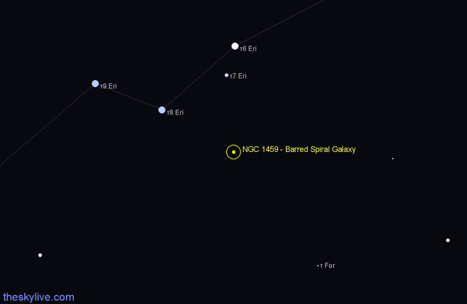 Finder chart NGC 1459 - Barred Spiral Galaxy in Fornax star
