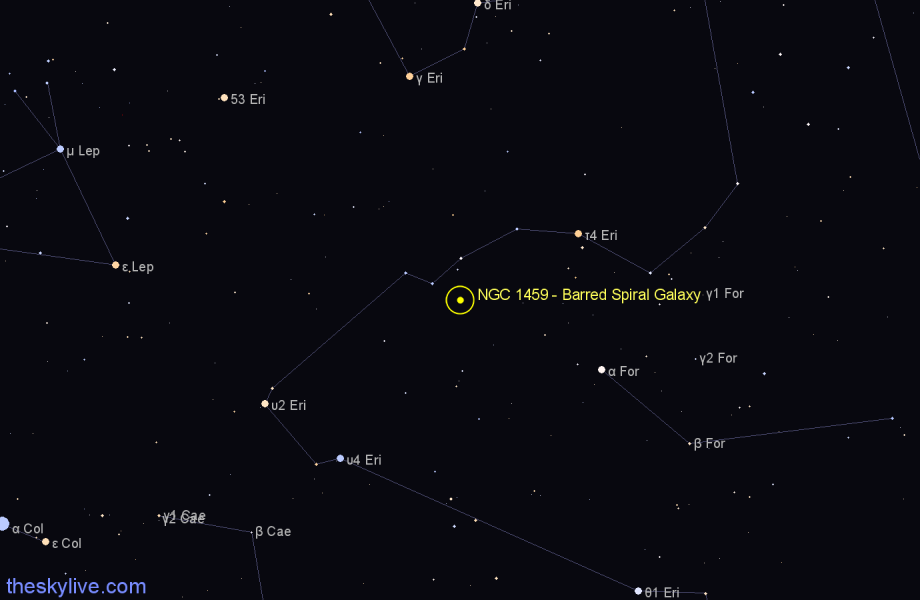 Finder chart NGC 1459 - Barred Spiral Galaxy in Fornax star
