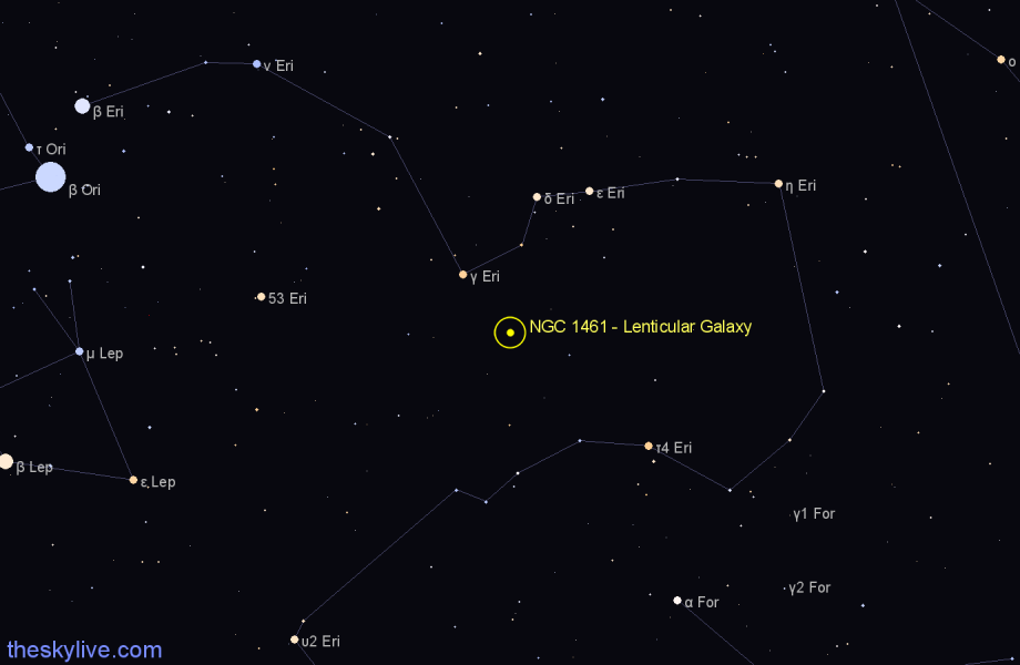 Finder chart NGC 1461 - Lenticular Galaxy in Eridanus star