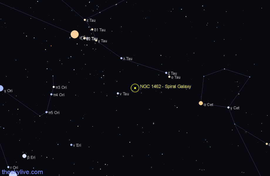 Finder chart NGC 1462 - Spiral Galaxy in Taurus star