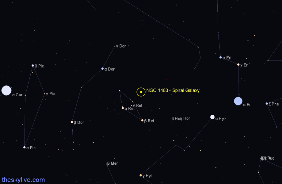 Finder chart NGC 1463 - Spiral Galaxy in Reticulum star