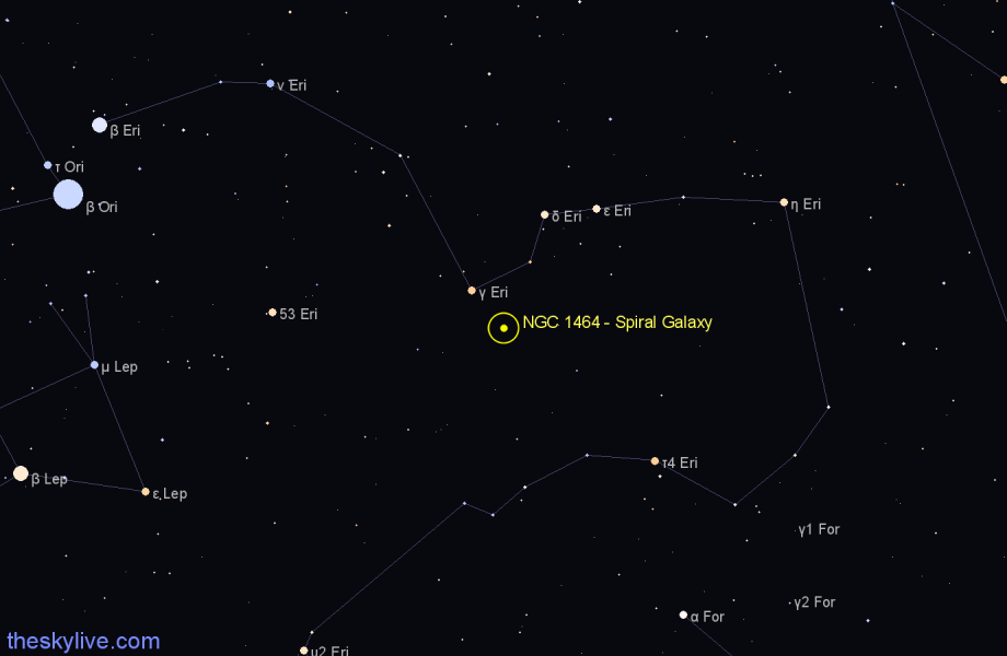 Finder chart NGC 1464 - Spiral Galaxy in Eridanus star